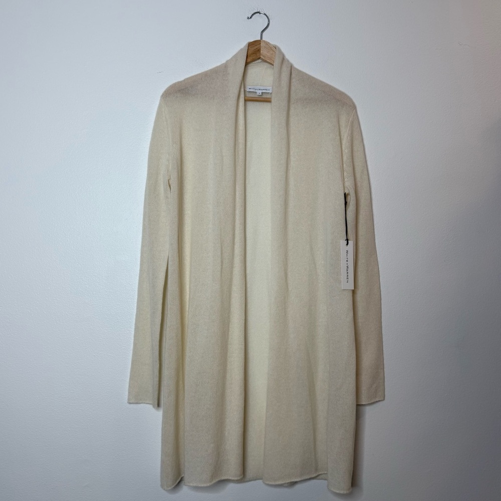 New White + Warren 100% Cashmere Trapeze Cardigan in Pearl White size small - Picture 4 of 13